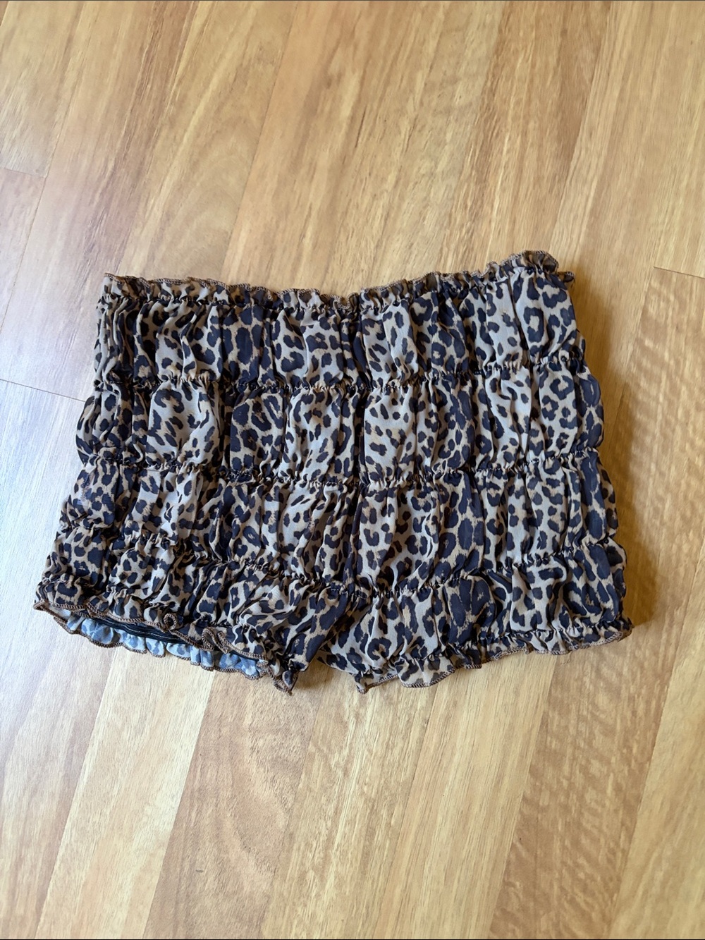 Leopard Print Smocked Women’s Shorts - Brown